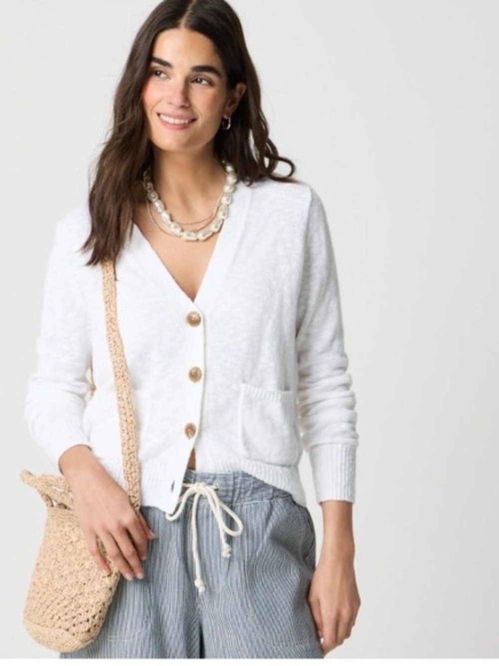 J. Crew Off-White V-Neck Button Cardigan
